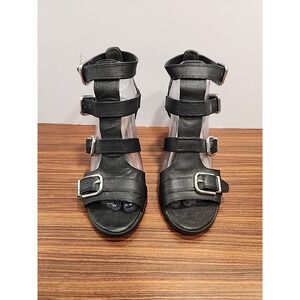 Via Spiga Black Leather 7.5 EU 38 Platform Gladiator Sandal Wedge Heels
